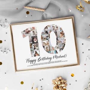 10.o regalo de cumpleaños hija hijo niña niño, cartel de la foto del 10.o cumpleaños, cartel de la decoración de la fiesta del 10.o cumpleaños, invitación del 10.o cumpleaños