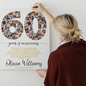 60er Geburtstag Geschenk Foto Collage Countdown, 60 Gründe warum wir dich lieben, Geschenk zum 60er Geburtstag für sie Ihn, Karte zum 60er Geburtstag einladen Poster