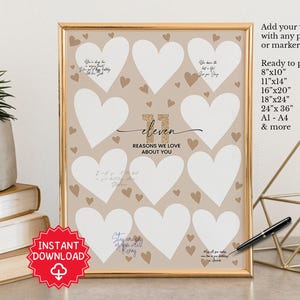 11 razones por las que te amamos, regalo de cumpleaños número 11 para hija, hijo, niño y niña, decoraciones para fiesta de cumpleaños número 11, tarjeta de cumpleaños número 11, invitación, letrero para invitados