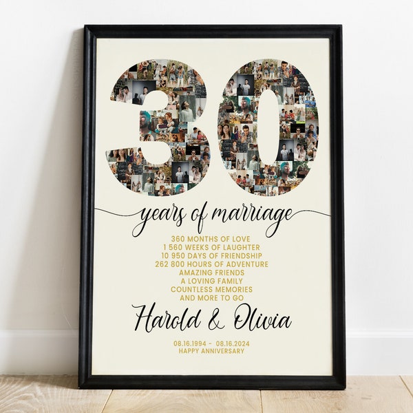 30th Anniversary Gift for Parents, Custom 30 Years Wedding Anniversary Gift for Wife, 30th Anniversary Decorations, 30th Anniversary Picture