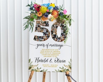 50th Wedding Anniversary Sign, Golden Wedding Anniversary Gift, Gift for Couples, gift for parents, 50th Anniversary Welcome Poster Collage