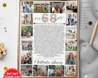 Editable 68 reasons we love you Template, 68 things we love about you, 68th Birthday Party Decors, printable 68th Birthday Card Poster svg