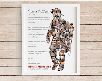 New Firefighter Gift Photo Collage, Fire Academy Graduate Gift for Son Daughter, Fireman Congratulations, Firefighter Promotion Gift Husband
