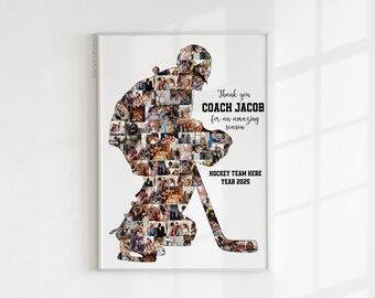 May include: A black and white photo collage of a hockey player, with the text "Thank you COACH JACOB for an amazing season HOCKEY TEAM HERE YEAR 2025".