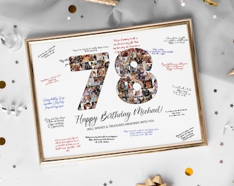 78th Birthday Decoration Guest Book Sign, 78th Birthday Gift Men Women, 78th Birthday Party Invitation Poster, 78th Birthday Card Him Her