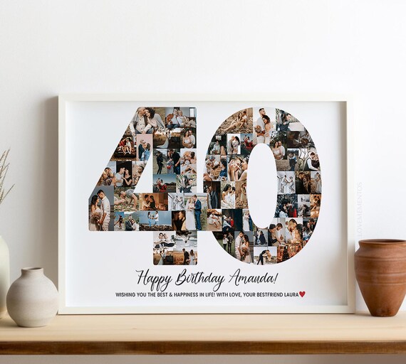 Happy 40th Birthday Gift Ideas, 40th Birthday Poster, 40th Birthday Party Decorations, 40 years old birthday sign, number 40 photo collage