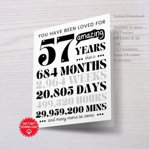 57th Birthday Printable Card, 57th Birthday Gift Men Women, Funny 57th Birthday Greeting Card, 57th Birthday Party Invite Decoration Poster