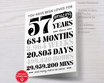 57th Birthday Printable Card, 57th Birthday Gift Men Women, Funny 57th Birthday Greeting Card, 57th Birthday Party Invite Decoration Poster