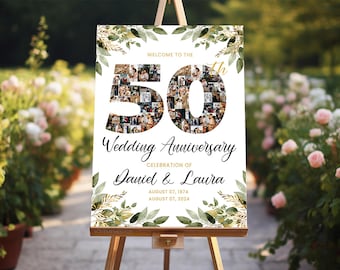 50th Wedding Anniversary Gifts, 50th Anniversary Party Welcome Sign, 50th Surprise party for parents, 50th anniversary printable poster gold
