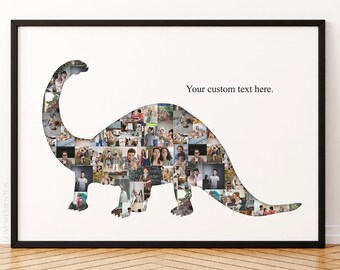 Dinosaur Lover Gift, Personalized Dinosaur Photo Collage Gift for Son Nephew, Dinosaur Enthusiasts Gift for Kids Children, Dino Birthday Art