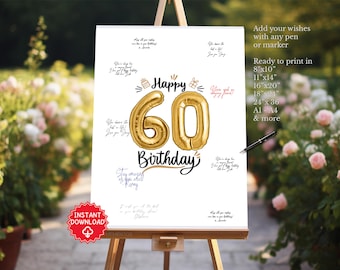 60th Birthday Decoration, 60th Birthday Gifts for Her Women, 60th Birthday Party Sign Poster Guest Book Invitation, 60 year old men him card