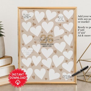 26th birthday decoration, 26 Things we love about you guestbook, 26th birthday gift for him her, 26 years old, 26th birthday card invitation