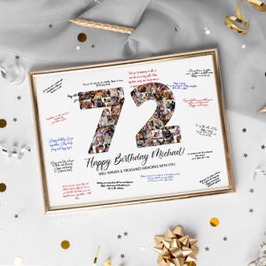 72e verjaardag decoratie gastenboek bord, 72e verjaardag cadeau mannen vrouwen, 72e verjaardagsfeestje uitnodiging poster, 72e verjaardag kaart hem haar