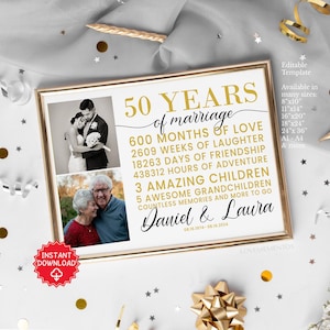 50th Wedding Anniversary Gift for Parents Couples, 50 years anniversary decorations countdown, golden wedding anniversary gift mom dad