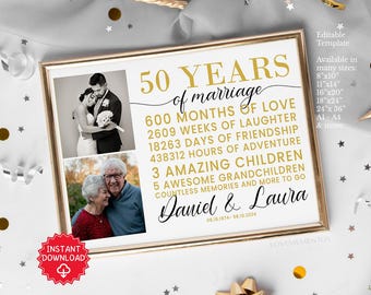 50th Wedding Anniversary Gift for Parents Couples, 50 years anniversary decorations countdown, golden wedding anniversary gift mom dad