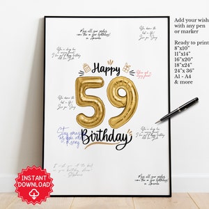 59th Birthday Guest Sign, 59th Birthday Gift Men Women, 59th Birthday Party Favor Decorations, 59th Birthday Card Invite, Mom Dad Birthday