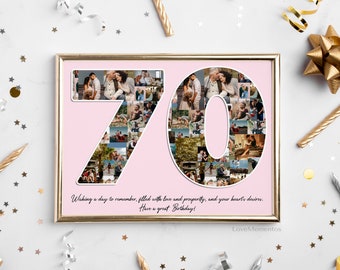 70th Birthday Gift Woman, 70th Birthday Gift for Men, 70 Birthday Poster Decoration Invitation, Personalized 70th Birthday Photo Collage, 70