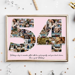 54.Geburtstagsgeschenk für Sie und Ihn, 54 Jahre alt Geschenk für Männer Frauen, 54. Geburtstag Party Dekoration Einladungskarte, personalisierte Collage