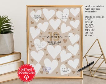 19 razones por las que te amamos, regalo de cumpleaños número 19 para ella o para él, invitaciones de cumpleaños número 19, tarjeta de decoración para fiesta de cumpleaños número 19, letrero para invitados de cumpleaños número 19 svg