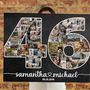 Regalo per il 46 ° anniversario per marito e moglie, regalo di nozze di 46 anni per lui i suoi genitori di coppia, sposati 46 anni insieme, collage personalizzato