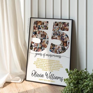 55. Geburtstag Geschenk Foto Collage Countdown, 55. Geburtstag Geschenk für sie Ihn, 55.Geburtstagskarte einladen 55
