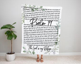 Manta con versículo bíblico cristiano del Salmo 91, decoración de pared con escritura bíblica, regalo religioso para mujeres, hombres, mamás, niños, familias, hermanas, amigas y maestras.