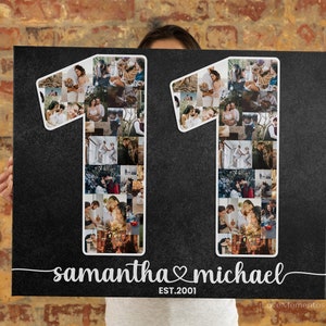 Regalo per l'11° anniversario per lei e lui, biglietto d'auguri per l'11° anniversario di matrimonio, marito e moglie, coppia, matrimonio, acciaio, idea per l'undicesimo anno, collage personalizzato