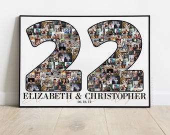 22nd Wedding Anniversary Photo Collage Gift for him her, 22 years anniversary picture husband wife, 22nd anniversary ornament svg card