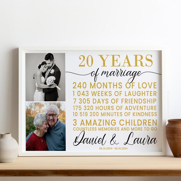 20th Anniversary Gift for Couples, 20th Anniversary Gift for Husband Wall Decor, 20th Anniversary Gift for Wife, platinum anniversary