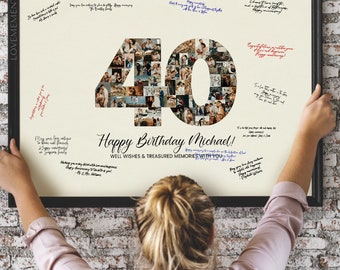 40th Birthday Decoration Guest Book Alternative, 40 Years Birthday Gift for Men Women, Happy 40th Birthday Poster Gift for Him Her, Husband