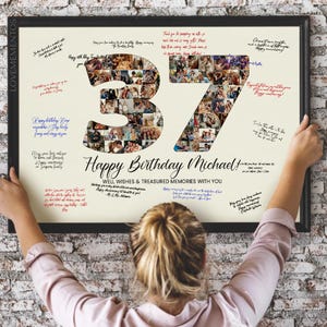Placa de livro de visitas de 37º aniversário, presente de 37º aniversário para marido e mulher, cartão de convite para decoração de festa de 37º aniversário SVG, 37 anos