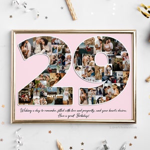 29. Geburtstagsgeschenk für Männer & Frauen, 29 Jahre alt Geschenk für Ihn Sie, 29. Geburtstag Party Dekoration Einladungskarte, Personalisierte Collage