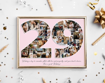 29th Birthday Gift for Men & Women, 29 Year Old Gift for Him Her, Happy 29th Birthday Party Decoration Invitation Card, Personalized Collage