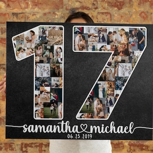 Regalo per il 17° anniversario per lui marito e moglie, biglietto di auguri per il 17° anniversario di matrimonio per coppie, 17 anni di matrimonio, uomini e donne, collage personalizzato per il 17° anniversario