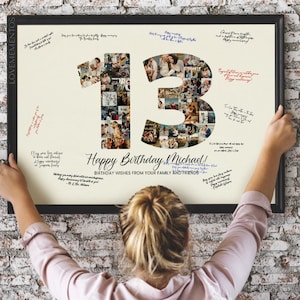 Decorazioni per il 13° compleanno, regalo per il 13° compleanno per ragazzo e ragazza, collage fotografico per il 13° compleanno, biglietto d'invito stampabile per la festa del 13° compleanno