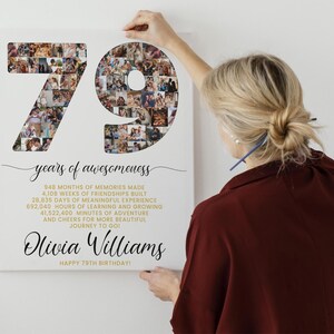 79 Geburtstag Geschenk Foto Collage Countdown, 79 Gründe warum wir dich lieben, Geschenk zum 79 Geburtstag für sie Ihn, Karte zum 79 Geburtstag einladen Poster