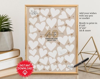 40th Birthday Gift, 40 Reasons We Love You Guestbook, 40th Birthday decorations, 40 things we love about you, 40th Birthday Poster Men Women