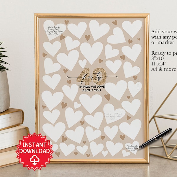 40th Birthday Gift, 40 Reasons We Love You Guestbook, 40th Birthday decorations, 40 things we love about you, 40th Birthday Poster Men Women