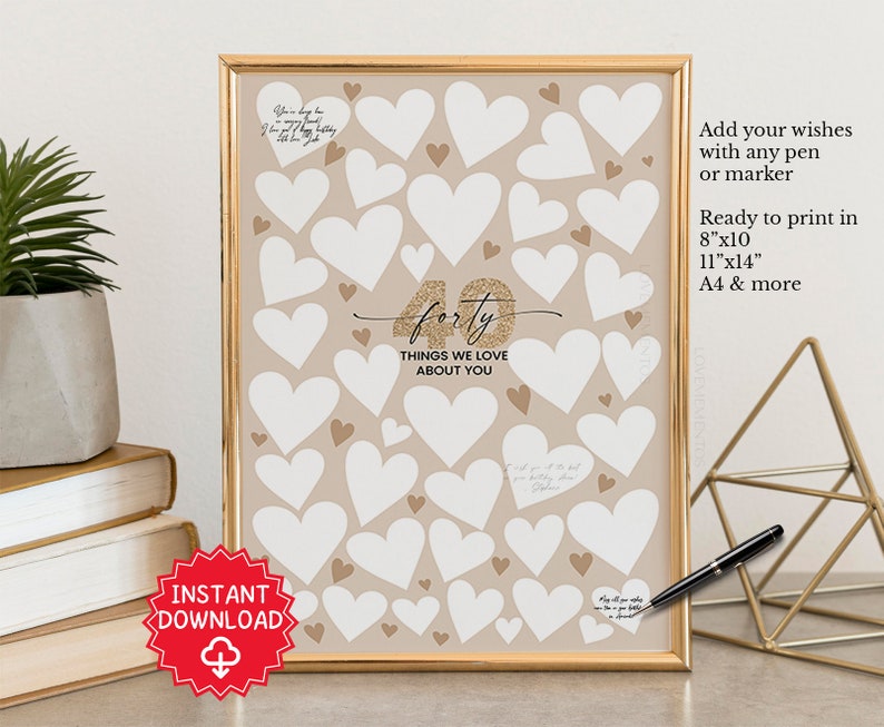 40th Birthday Gift, 40 Reasons We Love You Guestbook, 40th Birthday decorations, 40 things we love about you, 40th Birthday Poster Men Women image 1