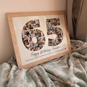 Collage de fotos personalizado para regalo de 65 cumpleaños, regalo de 65 cumpleaños para hombres, pancarta, cartel y decoración para fiesta de 65 cumpleaños, 65 cumpleaños para mujeres