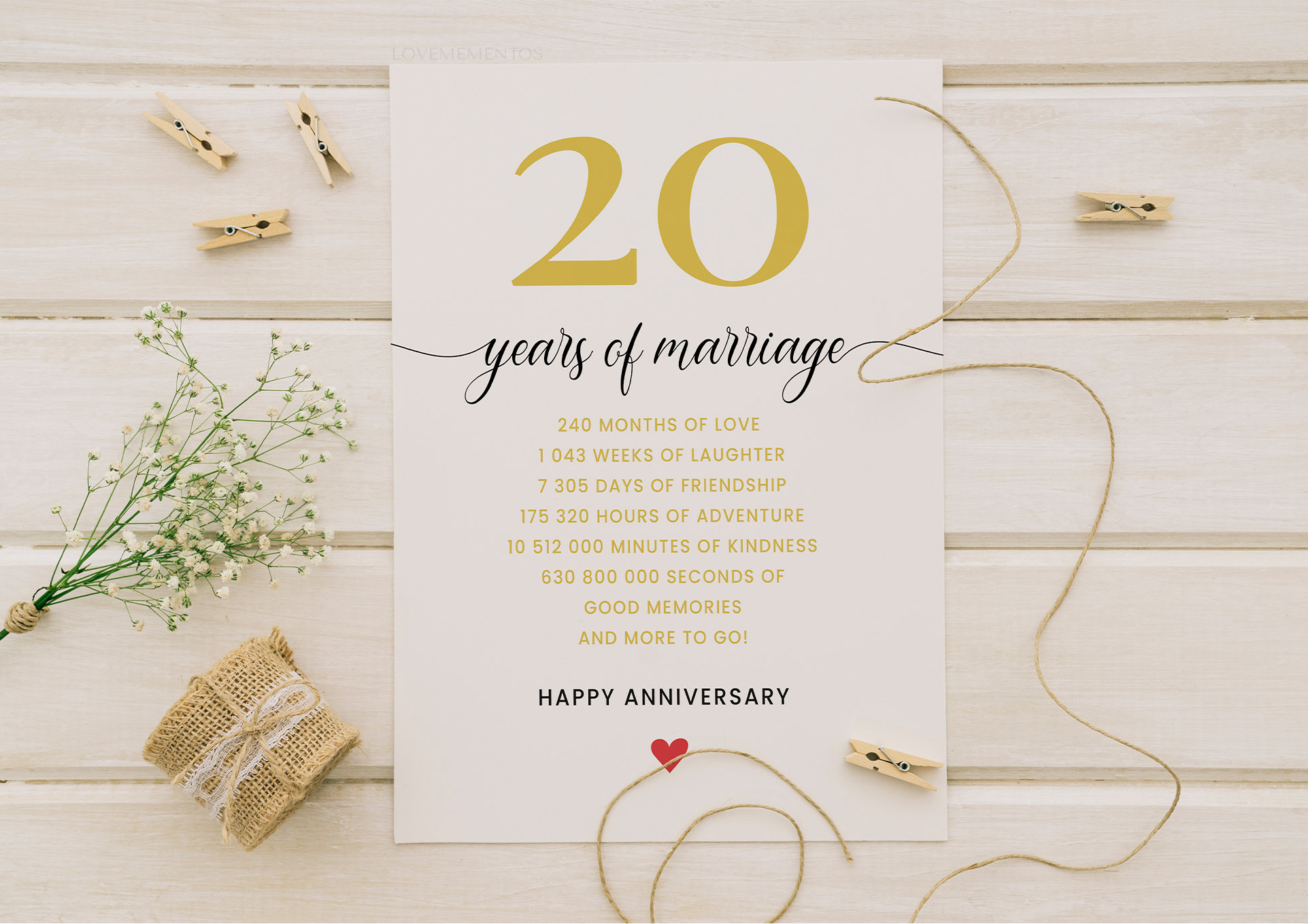 Biglietto d'auguri per anniversario di matrimonio, anniversario di matrimonio in porcellana, 20° anniversario di matrimonio - come stampa personalizzata - Italia