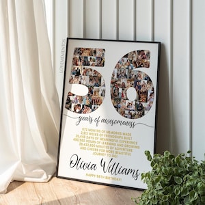 56.Geburtstag Geschenk Foto Collage Countdown, 56 Gründe warum wir dich lieben, Geschenk zum 56.Geburtstag für sie Ihn, Karte zum 56.Geburtstag einladen Poster