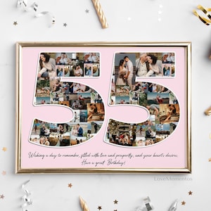 55. Geburtstagsgeschenk für Sie und Ihn, 55 Jahre altes Geschenk für Männer Frauen, 55. Geburtstag Party Dekoration Einladungskarte, personalisierte Collage