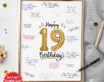 Druckbare 19. Geburtstag Dekorationen, 19. Geburtstag Gästebuch, 19. Geburtstag Party Willkommensschild Banner Poster, 19. Geburtstag Thema Ideen
