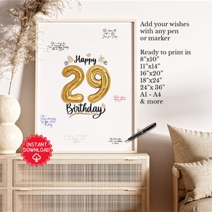 29th Birthday Decorations Guest Sign, 29th Birthday Gift for Men Women, 29th Birthday Party Invitation Card Poster, 29 Birthday for Her Him