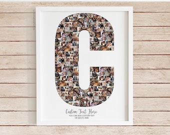 Collage fotografico personalizzato con la lettera C, montaggio di immagini con la lettera C, decorazione da parete con la lettera C, monogramma nuziale con la lettera C, stampa di poster personalizzati con la lettera C