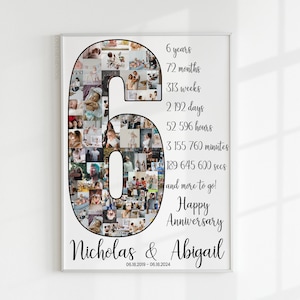 Regalo del sexto aniversario para su esposo, regalo del sexto aniversario para su esposa, tarjeta del sexto aniversario de bodas, collage de cuenta regresiva del sexto aniversario