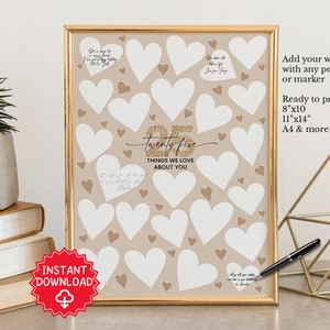 Decorações de 25º aniversário, 25 coisas que amamos em você, livro de visitas, presentes de 25º aniversário para ele e ela, feliz aniversário de 25º aniversário, cartão de 25º aniversário