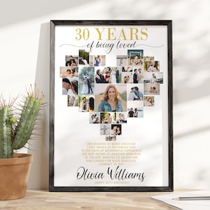 Cadeau 30e anniversaire pour fille soeur meilleure amie, cadeau unique 30e anniversaire pour fils frère mari, collage coeur 30e anniversaire personnalisé