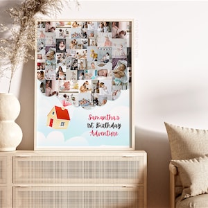 1er cumpleaños cartel foto collage, 1er cumpleaños aventura, 1er regalo de cumpleaños mamá sobrina sobrino, 1er cumpleaños fiesta decoración signo de bienvenida